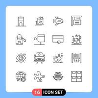 Set of 16 Vector Outlines on Grid for hangbag holiday hut hanging sea Editable Vector Design Elements