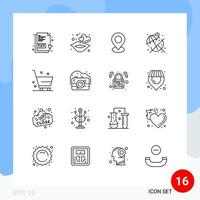Set of 16 Modern UI Icons Symbols Signs for e commerce cart location summer beach Editable Vector Design Elements