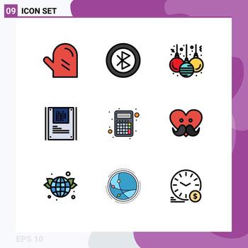 Stock Vector Icon Pack of 9 Line Signs and Symbols for calculator decryption sharing data analysis Editable Vector Design Elements