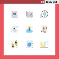 paquete de 9 signos y símbolos de colores planos modernos para medios de impresión web, como elementos de diseño de vectores editables de comunicación de ayuda de dibujo de compras de identificación