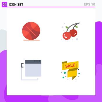4 Universal Flat Icons Set for Web and Mobile Applications backetball windows usa fruit sale Editable Vector Design Elements