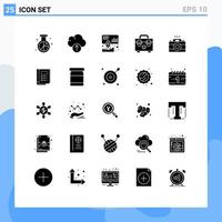 Editable Vector Line Pack of 25 Simple Solid Glyphs of photo camera data tools bag Editable Vector Design Elements