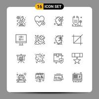 Set of 16 Vector Outlines on Grid for data medicine mind health fitness Editable Vector Design Elements