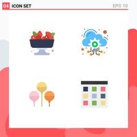 Pack of 4 Modern Flat Icons Signs and Symbols for Web Print Media such as berry easter summer hosting server communication Editable Vector Design Elements