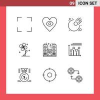 Universal Icon Symbols Group of 9 Modern Outlines of spectator night meteor celebration nature Editable Vector Design Elements