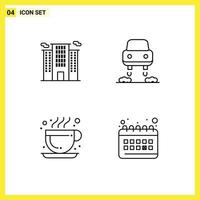 4 User Interface Line Pack of modern Signs and Symbols of building hot coffee work future clock Editable Vector Design Elements