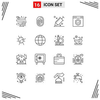 Paquete de 16 esquemas de interfaz de usuario de signos y símbolos modernos de elementos de diseño vectorial editables del selector del navegador de escaneo de verificación de página vector