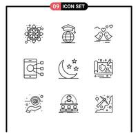 Group of 9 Modern Outlines Set for half phone bride mobile connect Editable Vector Design Elements