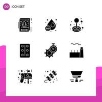 Group of 9 Solid Glyphs Signs and Symbols for gear timer joystick tablets pastilles Editable Vector Design Elements