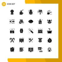 Modern Set of 25 Solid Glyphs Pictograph of pipe color alarm brush security Editable Vector Design Elements