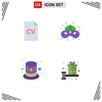 4 Universal Flat Icons Set for Web and Mobile Applications cv costume science mask balance Editable Vector Design Elements