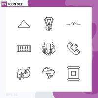 Modern Set of 9 Outlines Pictograph of weight dumbbell hipster strip lamp Editable Vector Design Elements