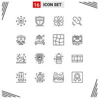 Pack of 16 creative Outlines of index page home cross bone wash broom Editable Vector Design Elements