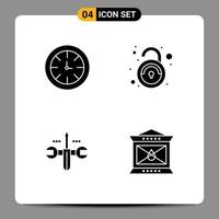 Set of 4 Vector Solid Glyphs on Grid for watch computing global unsafe toolings Editable Vector Design Elements