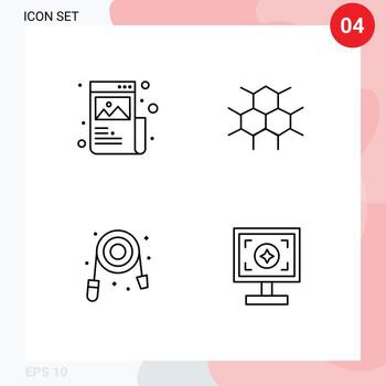 conjunto moderno de 4 colores planos y símbolos de línea de llenado, como la estructura gráfica de la manguera de arte, los elementos de diseño vectorial editables del plomero vector