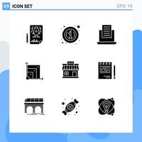 9 Thematic Vector Solid Glyphs and Editable Symbols of online shop laptop scince system Editable Vector Design Elements