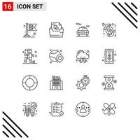 User Interface Pack of 16 Basic Outlines of running exercise car heart hands Editable Vector Design Elements