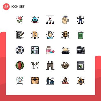 Mobile Interface Filled line Flat Color Set of 25 Pictograms of smart management data traffic knowledge video advertising Editable Vector Design Elements