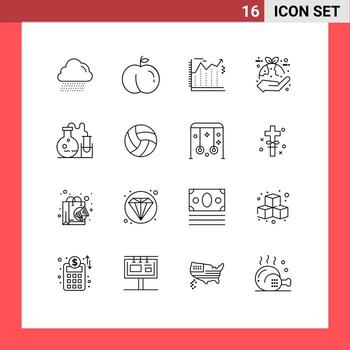 Editable Vector Line Pack of 16 Simple Outlines of science flask economics tube hand Editable Vector Design Elements