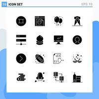 Modern Set of 16 Solid Glyphs Pictograph of hosting database party connection tower Editable Vector Design Elements
