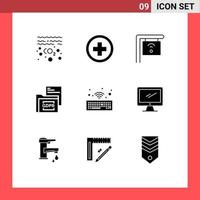 User Interface Pack of 9 Basic Solid Glyphs of keyboard gdpr cafe folder document Editable Vector Design Elements