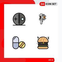 Set of 4 Vector Filledline Flat Colors on Grid for costume tiny puncture accuracy medical Editable Vector Design Elements