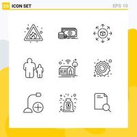 Modern Set of 9 Outlines Pictograph of smart parental control ecommerce father child Editable Vector Design Elements