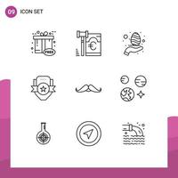 Outline Pack of 9 Universal Symbols of moustache shield egg emblem badge Editable Vector Design Elements