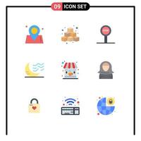 Set of 9 Modern UI Icons Symbols Signs for cafe sleep play night climate Editable Vector Design Elements