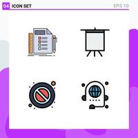 Group of 4 Modern Filledline Flat Colors Set for business stop planning board call Editable Vector Design Elements