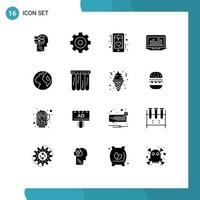 16 Thematic Vector Solid Glyphs and Editable Symbols of statistics analytics beat graph phone Editable Vector Design Elements