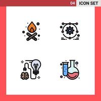 4 User Interface Filledline Flat Color Pack of modern Signs and Symbols of bonfire bulb development brain back to school Editable Vector Design Elements