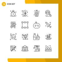 Set of 16 Vector Outlines on Grid for creative user hari raya search find Editable Vector Design Elements