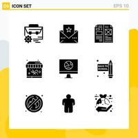 Set of 9 Modern UI Icons Symbols Signs for computer garden book park media Editable Vector Design Elements