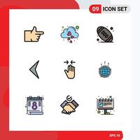 Group of 9 Modern Filledline Flat Colors Set for zoom in pinch ball gesture sign Editable Vector Design Elements