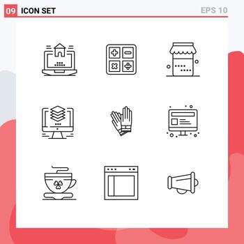 Mobile Interface Outline Set of 9 Pictograms of building duplicate jam computer design Editable Vector Design Elements