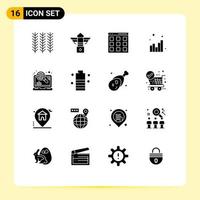 Set of 16 Modern UI Icons Symbols Signs for marketing web communication seo analytics Editable Vector Design Elements