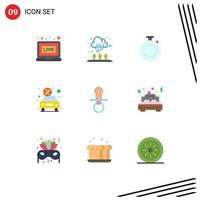 Modern Set of 9 Flat Colors and symbols such as nipple present clock money car Editable Vector Design Elements