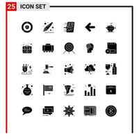 Set of 25 Vector Solid Glyphs on Grid for piggybank back file arrows chart Editable Vector Design Elements