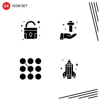grupo de 4 glifos sólidos modernos establecidos para elementos de diseño vectorial editables con código de bloqueo manual vector