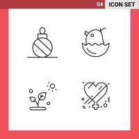 paquete de 4 modernos signos y símbolos de colores planos de línea de relleno para medios de impresión web, como decoración de plantas de bolas, elementos de diseño de vectores editables de sol para bebés