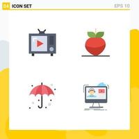 Set of 4 Vector Flat Icons on Grid for antenna tv umbrella tv set turnip wet Editable Vector Design Elements