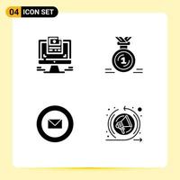 Universal Icon Symbols Group of 4 Modern Solid Glyphs of screen mail website first sharp Editable Vector Design Elements