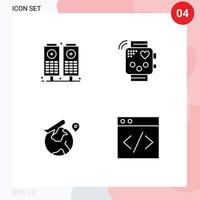 Pictogram Set of 4 Simple Solid Glyphs of music location activity heartbeat job Editable Vector Design Elements