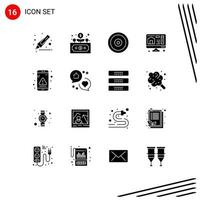 Universal Icon Symbols Group of 16 Modern Solid Glyphs of interface error multimedia app printing Editable Vector Design Elements