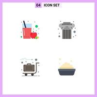 Set of 4 Modern UI Icons Symbols Signs for apple juice travel architecture greek bowl Editable Vector Design Elements