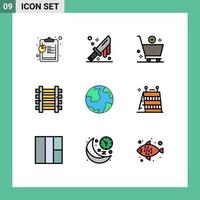 9 iconos creativos, signos y símbolos modernos del transporte mundial, comprar trenes, ferrocarriles, elementos de diseño vectorial editables vector