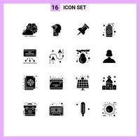 Set of 16 Modern UI Icons Symbols Signs for presentation seo head spray graphic Editable Vector Design Elements