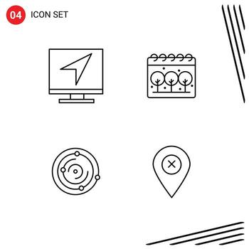 Line Pack of 4 Universal Symbols of communication univers message calender health Editable Vector Design Elements