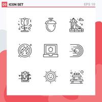 Group of 9 Modern Outlines Set for comet shield water security place Editable Vector Design Elements